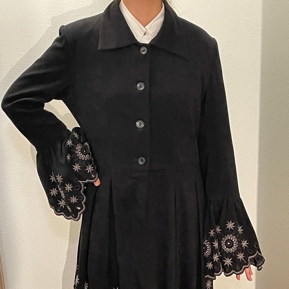 Black Coat Dress With Embroidered Trim - Picture 1 of 6